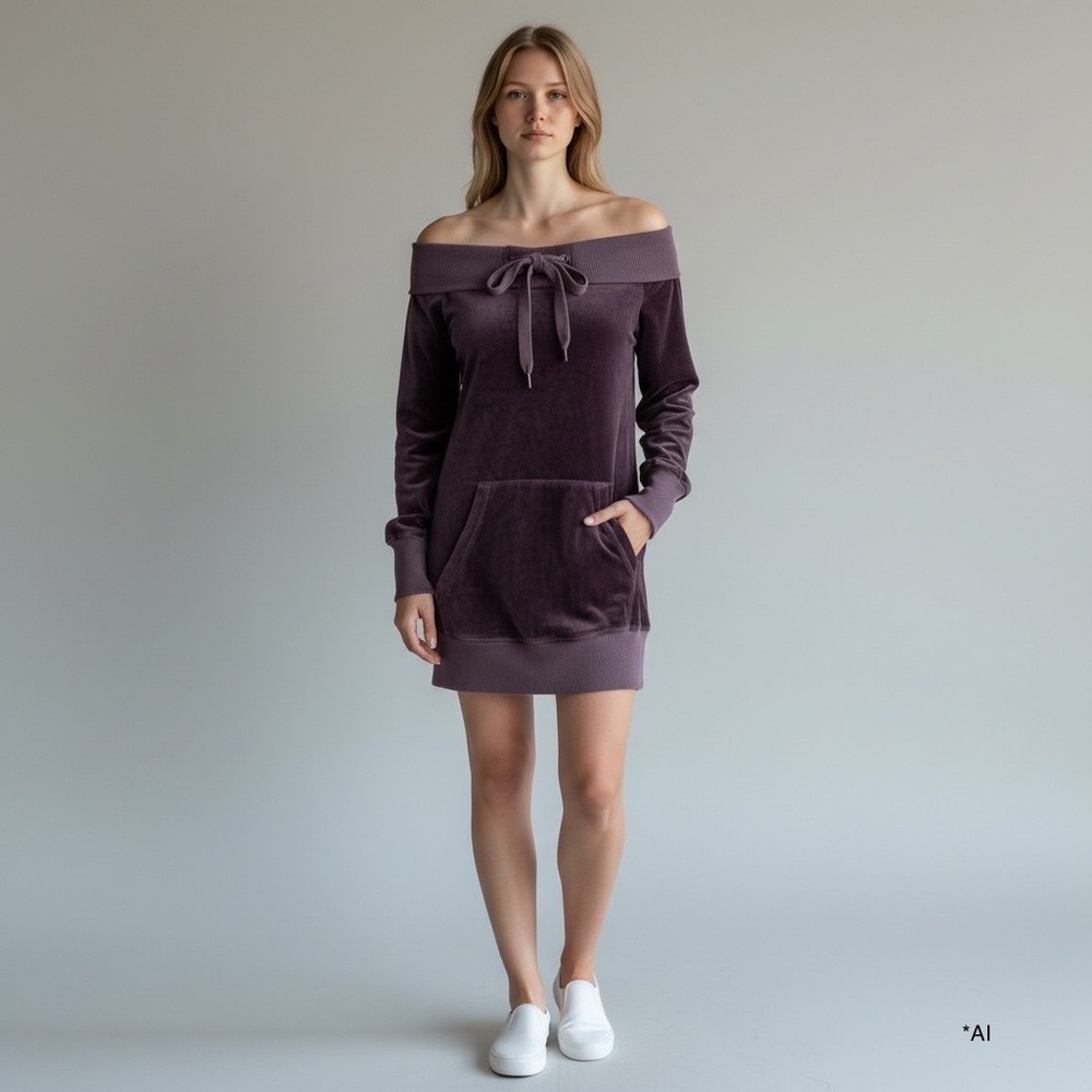 Y2K Juicy Couture Velour Dress Women S Purple Off-Shoulder Mini EUC‎ 2000s